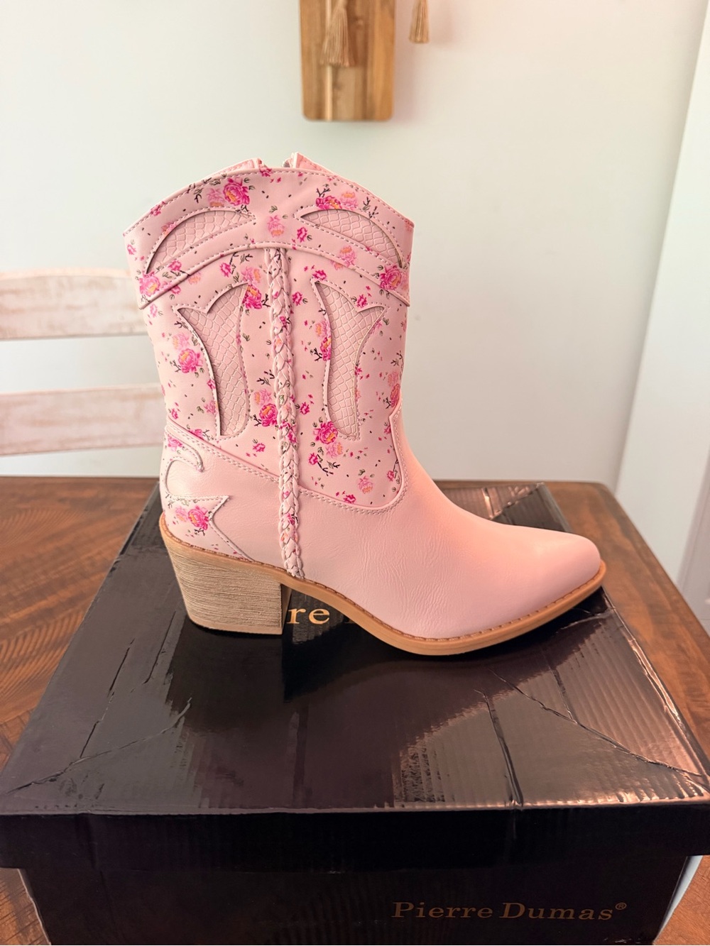 Pierre Dumas Pink Floral Western Ankle Boots - Women's